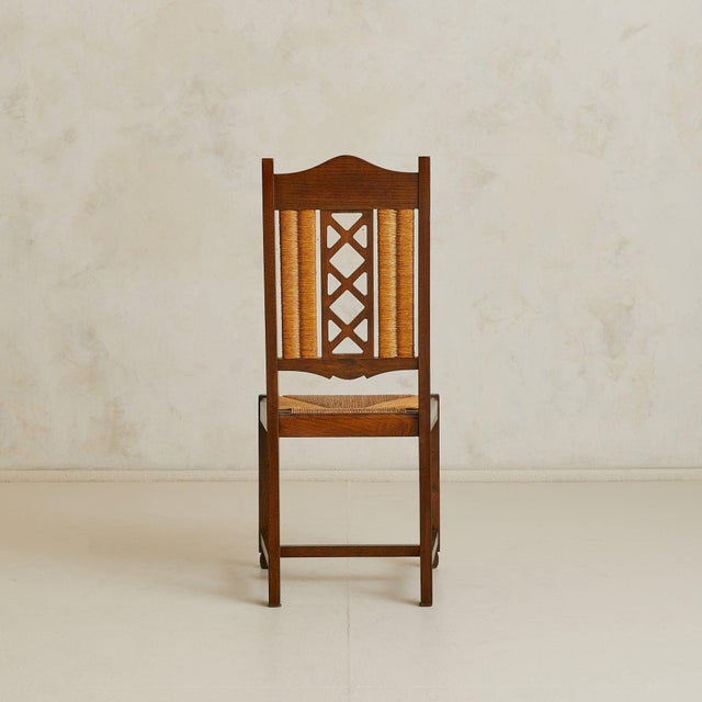 Mid 20th Century Set of 6 French Rush + Oak Dining Chairs, 1940s For Sale - Image 5 of 9