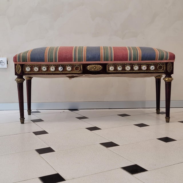 19th Century Louis XVI Style Dressing Bench in Beech, Bronze and Porcelain, France, 1850 For Sale - Image 5 of 18