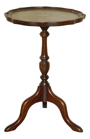 Hardwood, Green Leather & Gold Leaf Inlay Tripod Side Table