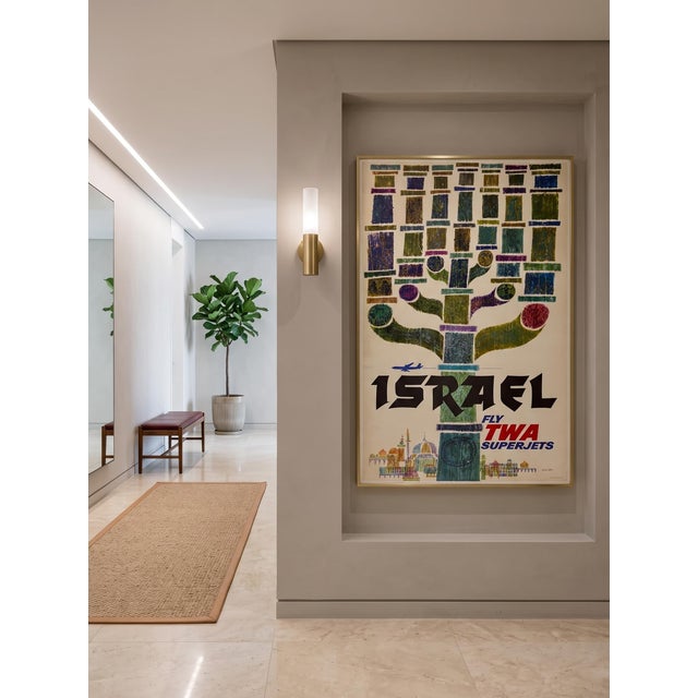 Original vintage advertising poster for Trans World Airlines (TWA), promoting travel to Israel — designed by David Klein,...