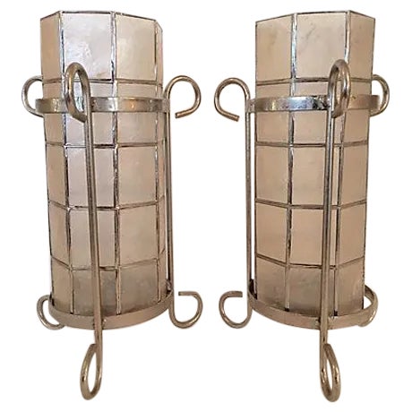 Hurricane Lantern Metal and Capiz Shell - a Pair For Sale