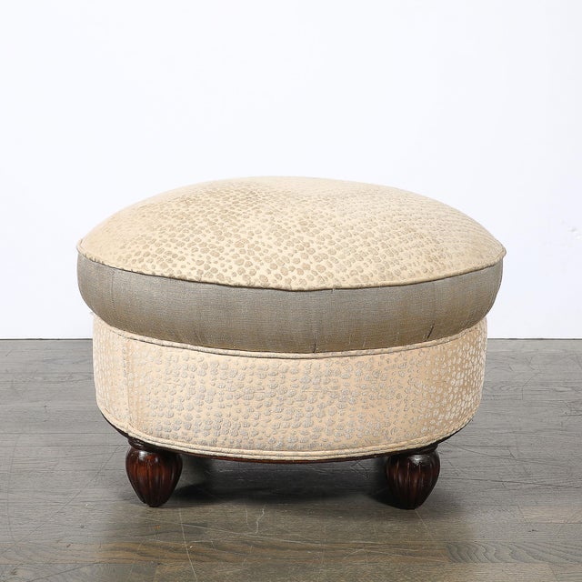Beige Art Deco Upholstered Ottomans With Walnut Reeded Supports Manner of Ruhlmann For Sale - Image 8 of 13