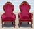 Elegant vintage Victorian Revival "His & Hers" (Gentleman & Lady) parlor chair pair featuring solid mahogany frames,...