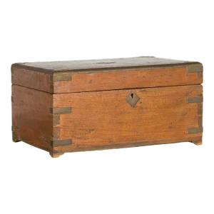 19th Century Indian Wood & Brass Partitioned Interior Treasure Box