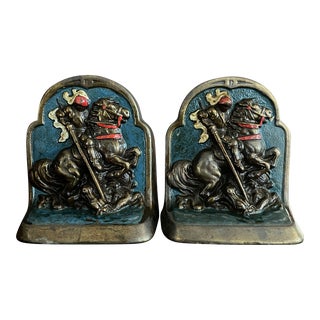 Vintage Brass Javelin Bookends, Medieval Style - Paint on Brass For Sale