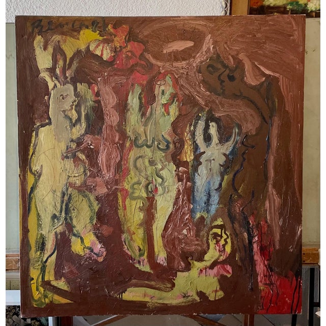 Brown Adolf Benca, Large Figurative Abstract Expressionist Textured Painting Adolf Benca For Sale - Image 8 of 8