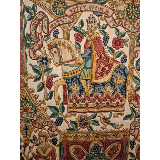 Cream Vintage Hand Painted on Silk Woven with.gold Thread Embroidery For Sale - Image 8 of 15