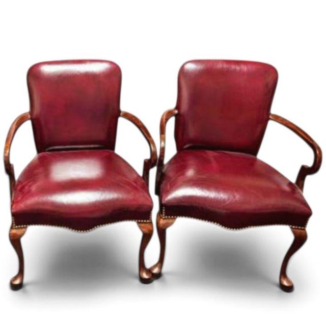 Elevate Your Executive Office With This Stunning Pair of Leathercraft Georgian Mahogany Armchairs For Sale In Raleigh - Image 6 of 12