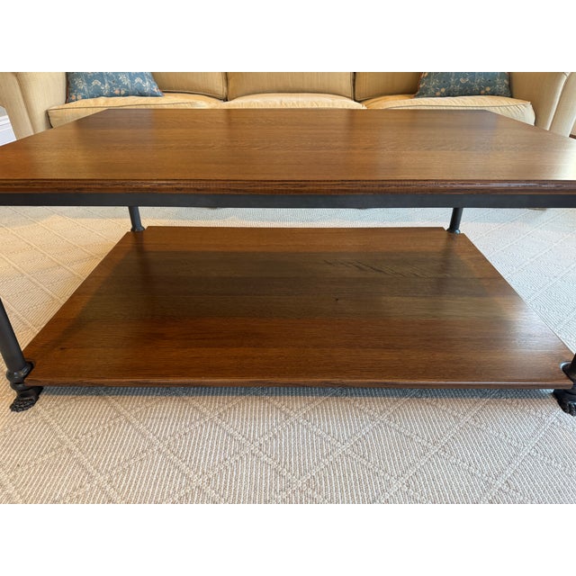 Early 21st Century Two Tiered Oak Coffee Table With Iron Frame and Claw Foot Legs For Sale - Image 5 of 16
