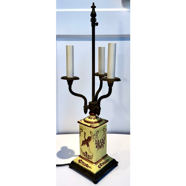 Mid 20th Century Vintage Hand Painted Ceramic Lamp, Bouillotte Style For Sale - Image 5 of 18