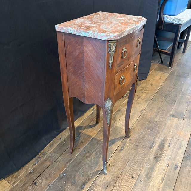 Antique French Walnut & Marble Top Night Stands -a Pair For Sale - Image 13 of 14