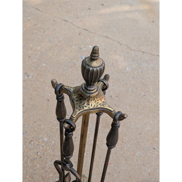 Vintage Victorian Solid Brass Fireplace Tool Set of Four For Sale - Image 4 of 6