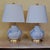 Pair of Jonathan Y “Holly” marbleized ceramic table lamps featuring soft blue and white swirling glaze patterns accented...