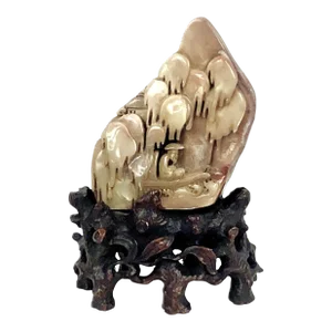 Chinese Soapstone Carving of Mountainside, Village and Sitting Man