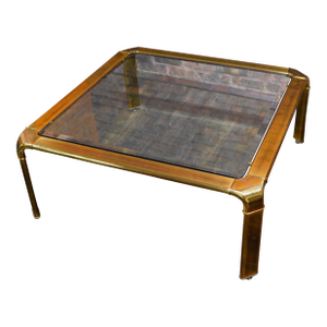 1970s Square Hollywood Regency Brass and Glass Coffee Table by Widdicomb