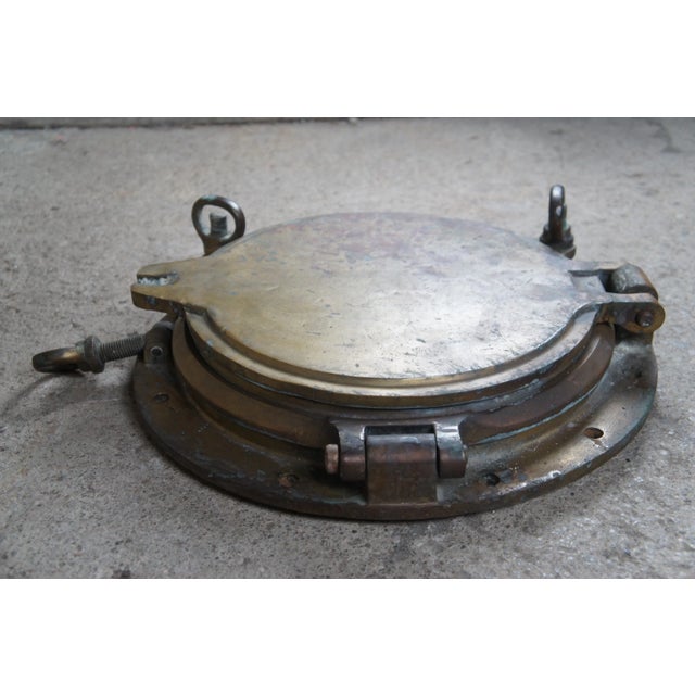 Early 20th Century Solid Brass Maritime Ships Porthole Storm Cover Window For Sale - Image 10 of 13