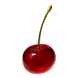 Vintage Anthropologie Large Glass Cherry Paperweight For Sale
