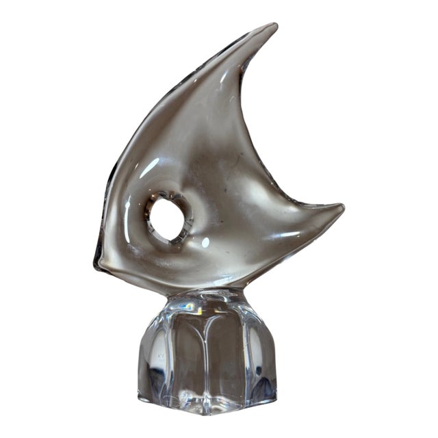 Large Vintage Handmade Blown Daum Crystal Glass Angel Fish Sculpture Statue 14in For Sale