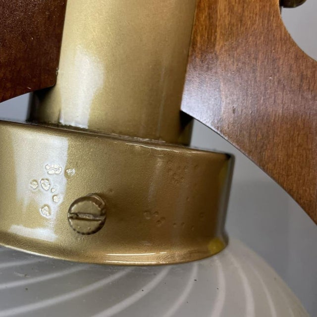 Scandinavian Style Wood and Striped Glass Hanging Lamp, 1970s For Sale - Image 14 of 16