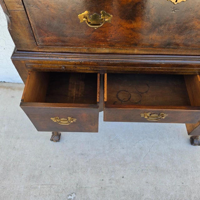 Antique Walnut Highboy Dresser Desk With Pullout Writing Surface For Sale - Image 12 of 18