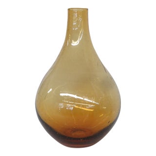 Hand Blown Amber Art Glass Vase Large Pear Shape Slender Neck Bulbous Body 5089b For Sale