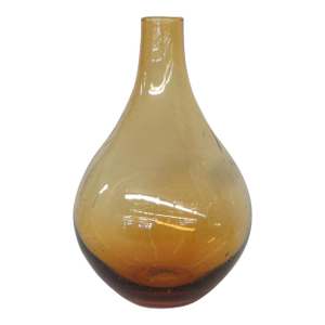 Hand Blown Amber Art Glass Vase Large Pear Shape Slender Neck Bulbous Body 5089b