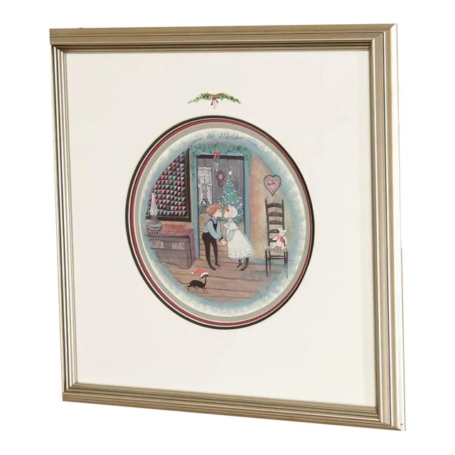 Pat Buckley Moss 'Under the Mistletoe' Offset Lithograph For Sale