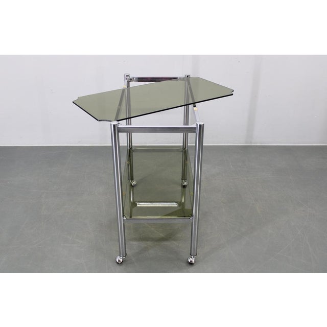 Mid-Century Modern Smoked Glass Serving Cart, Italy, 1970s For Sale - Image 11 of 12