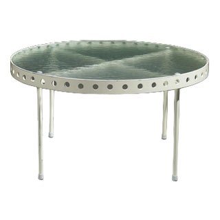 Circular Coffee Table in White Lacquered Steel and Glass Top by Janni van Pelt for Myhome, Netherlands, 1950s For Sale
