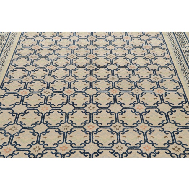 2010s Rug & Kilim’s Art Deco Style Rug in Beige With Blue Geometric Patterns For Sale - Image 5 of 7