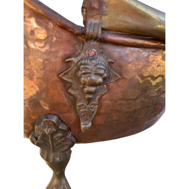 Antique French Copper & Brass Coal Bucket Fireside Bin For Sale - Image 4 of 11