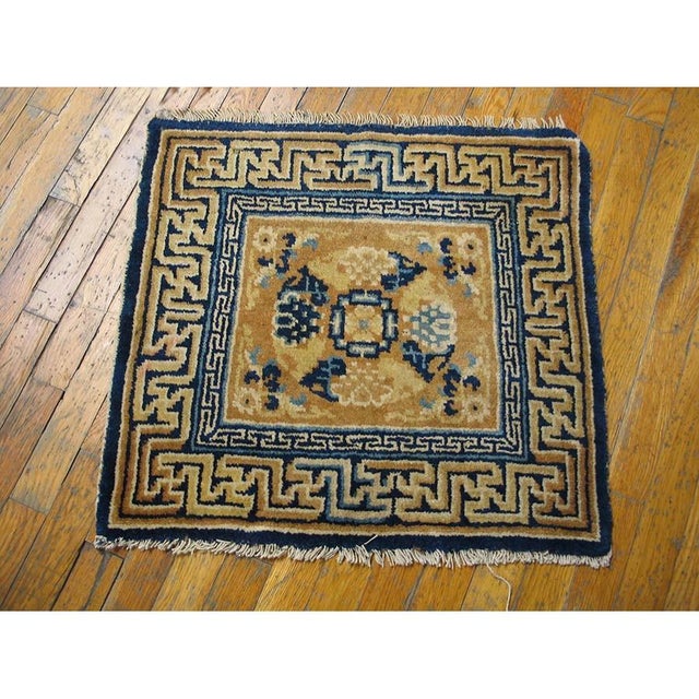 Gold 1870s Yellow Gold Medallion Antique Chinese Ningxia 2' X 2'2" Wool Knotted Carpet Rug For Sale - Image 8 of 9