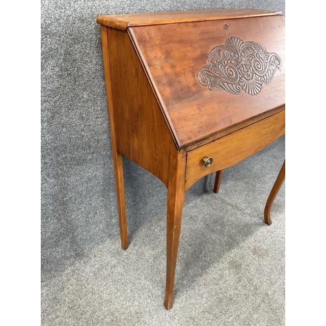 Antique 19th Century French Secretary Desk | Hand-Carved Solid Wood Writing Desk For Sale - Image 4 of 8
