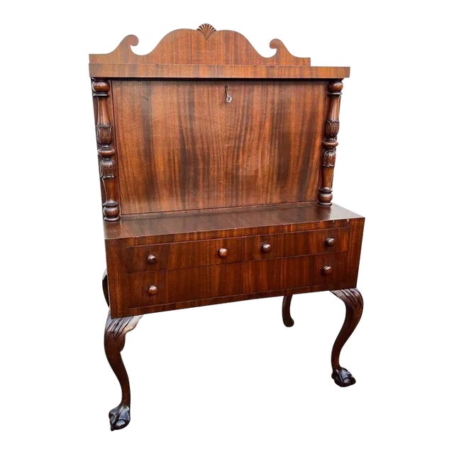 Early 20th Century Antique Chippendale Style Walnut Secretary Desk. For Sale
