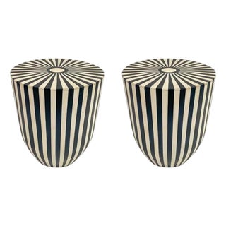 Art Deco Style Black and White Resin Side, End Table or Stool, a Pair For Sale
