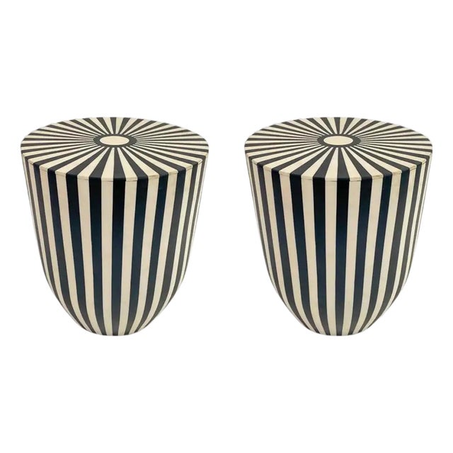 Art Deco Style Black and White Resin Side, End Table or Stool, a Pair For Sale