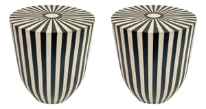 Art Deco Style Black and White Resin Side, End Table or Stool, a Pair