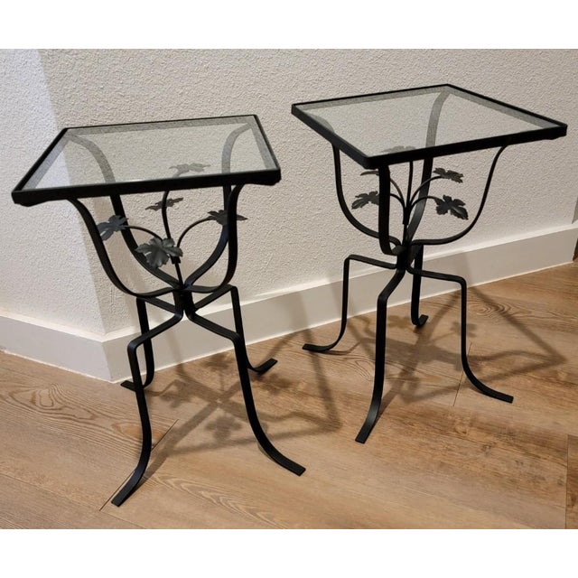 1960s MCM John Salterini Style Wrought Iron Ivy Leaf Side Tables, Pair, Indoor/Outdoor Plant Stands For Sale In Dallas - Image 6 of 9