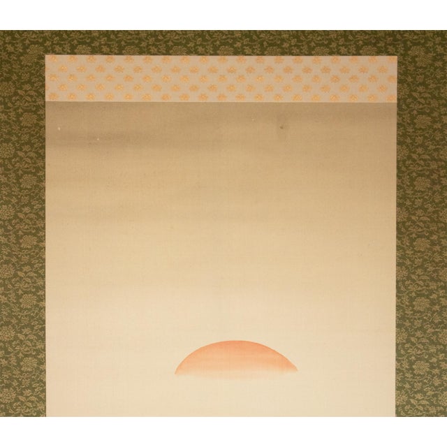 "Two Cranes and the Sun", Showa Era Japanese Monochrome Silk Scroll Painting For Sale - Image 4 of 18