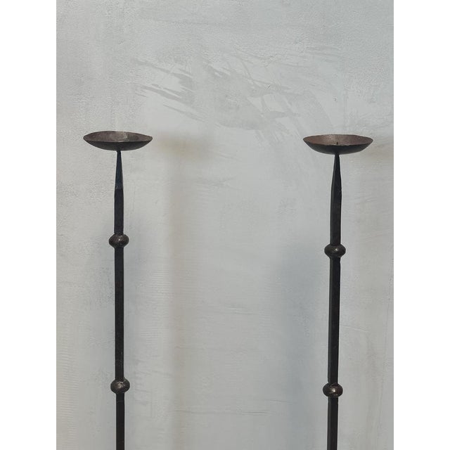 Vintage Brutalist Iron Floor Candleholders, Set of 2 For Sale - Image 4 of 10