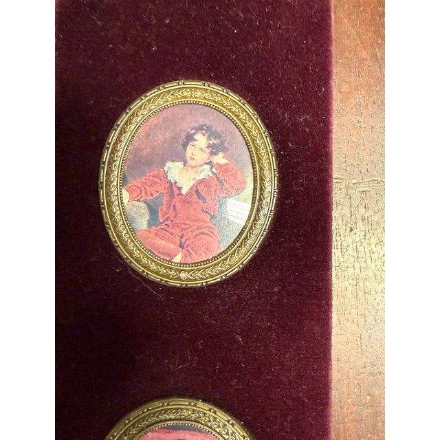 Burgundy Three Miniature Portraits Velvet Wall Plaque, Vintage For Sale - Image 8 of 12