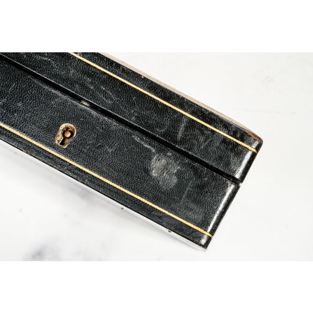 Nice Mid Century Vintage Italian Black Leather Gold Border Jewelry Trinket Box For Sale - Image 14 of 18