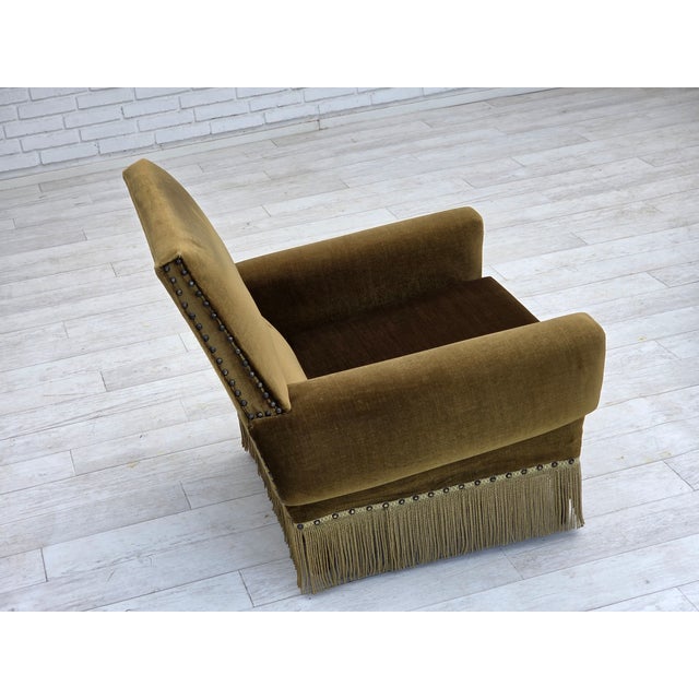 Mid-Century Modern Vintage Danish Chair in Green Furniture Velour and Ash, 1970s For Sale - Image 3 of 13