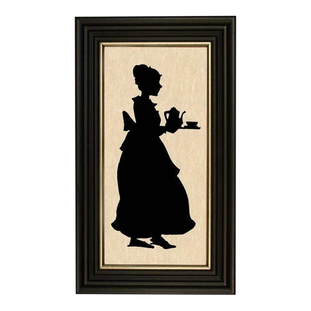 "Colonial Woman Serving Tea" Contemporary Paper Cut Silhouette, Framed For Sale