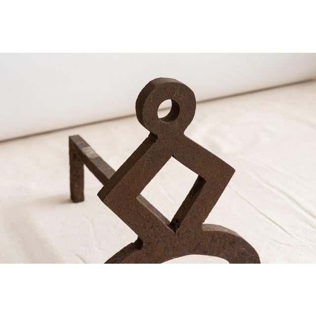 Early 20th Century Geometric Modernist Iron Andirons - a Pair For Sale - Image 4 of 7