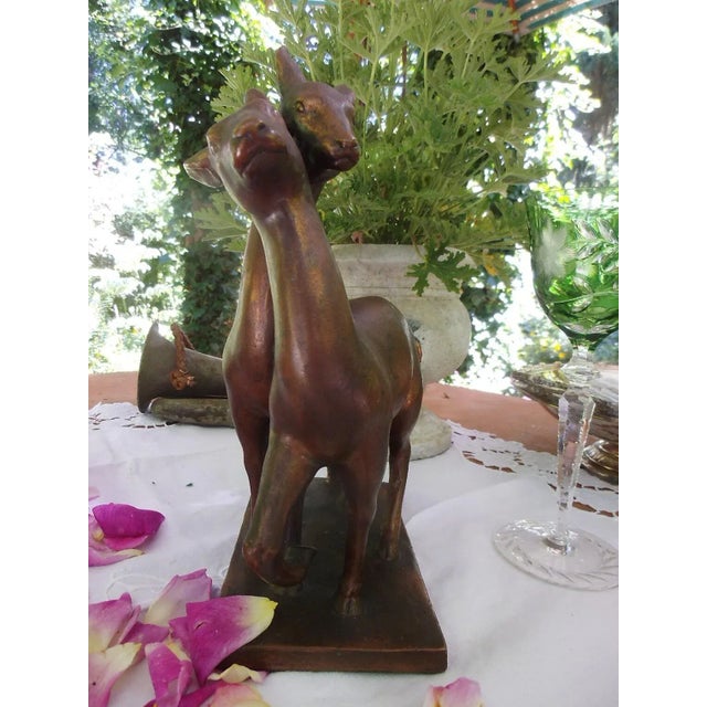 1920s Art Deco Deer Figurine in Ceramic and Copper, 1920 For Sale - Image 5 of 11