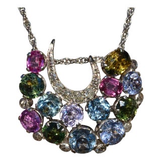 The Ashmore: Elaborate Antique Multicolored Sapphire and Diamond Pendant in 18 K Gold For Sale