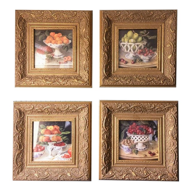 Vintage Fruit Prints, Set of Four Prints, Framed Wall Art For Sale