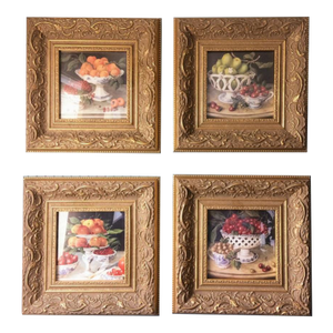 Vintage Fruit Prints, Set of Four Prints, Framed Wall Art