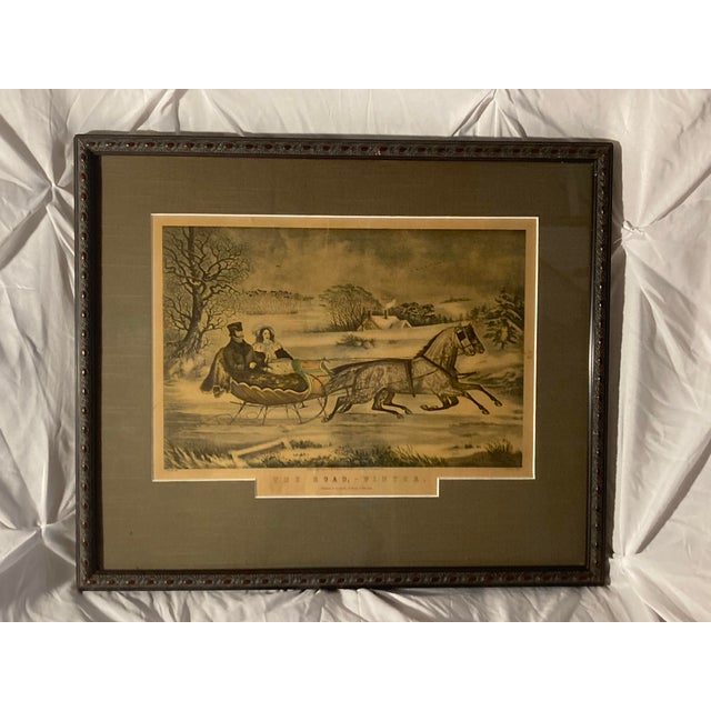 Americana Currier and Ives Original Large Folio (1853): Rare Original 1853 “The Road Winter” For Sale - Image 9 of 12